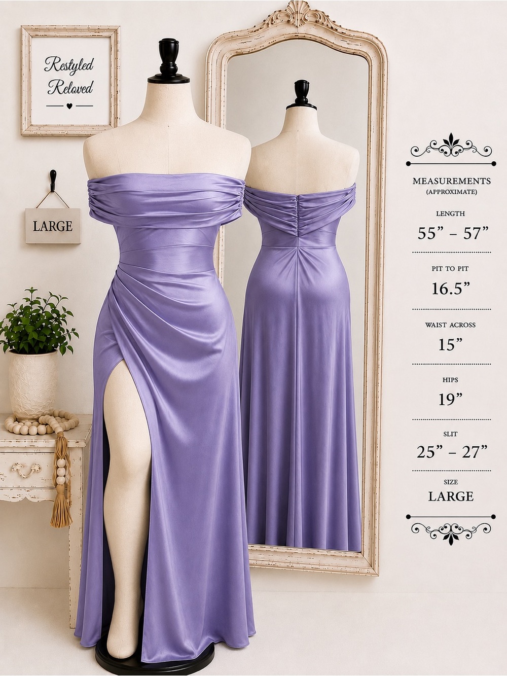 OYS Elegant Off-the-Shoulder High Slit Bodycon Maxi Dress Lavender Size L – NWT